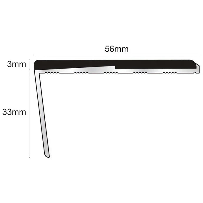 Frontier NXFS02 Aluminium Rakeback Stair Nosing – 56mm x 33mm Safety Profile