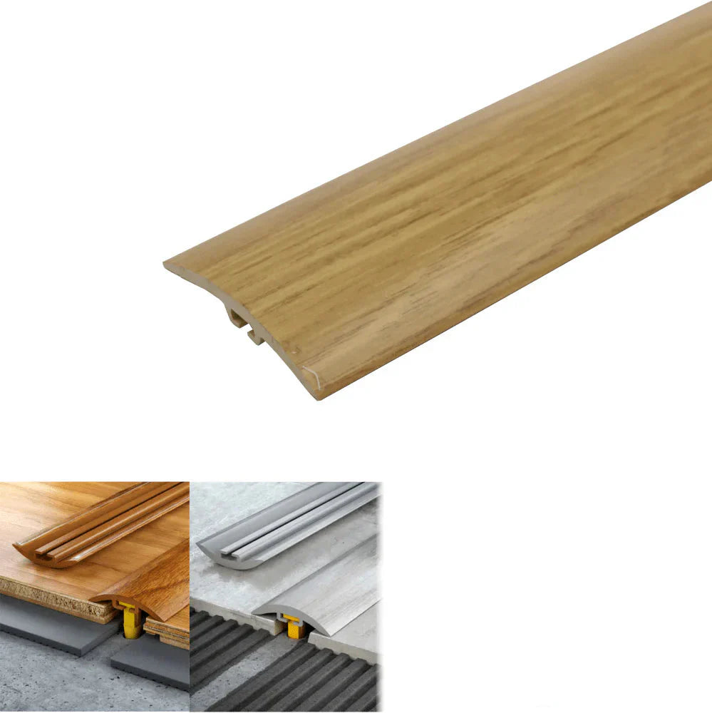 Wooden floor trim with specifications and illustrations on a white background