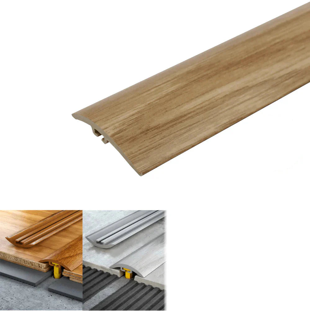 Wooden floor trim with specifications and illustrations on a white background