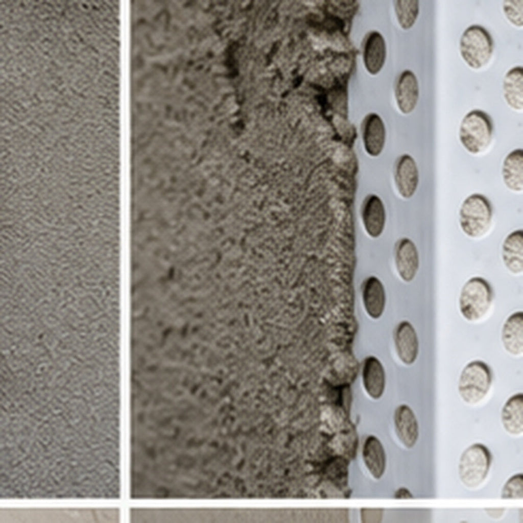 Close-up of 25x25mm PVC render corner bead protecting a straight plastered corner