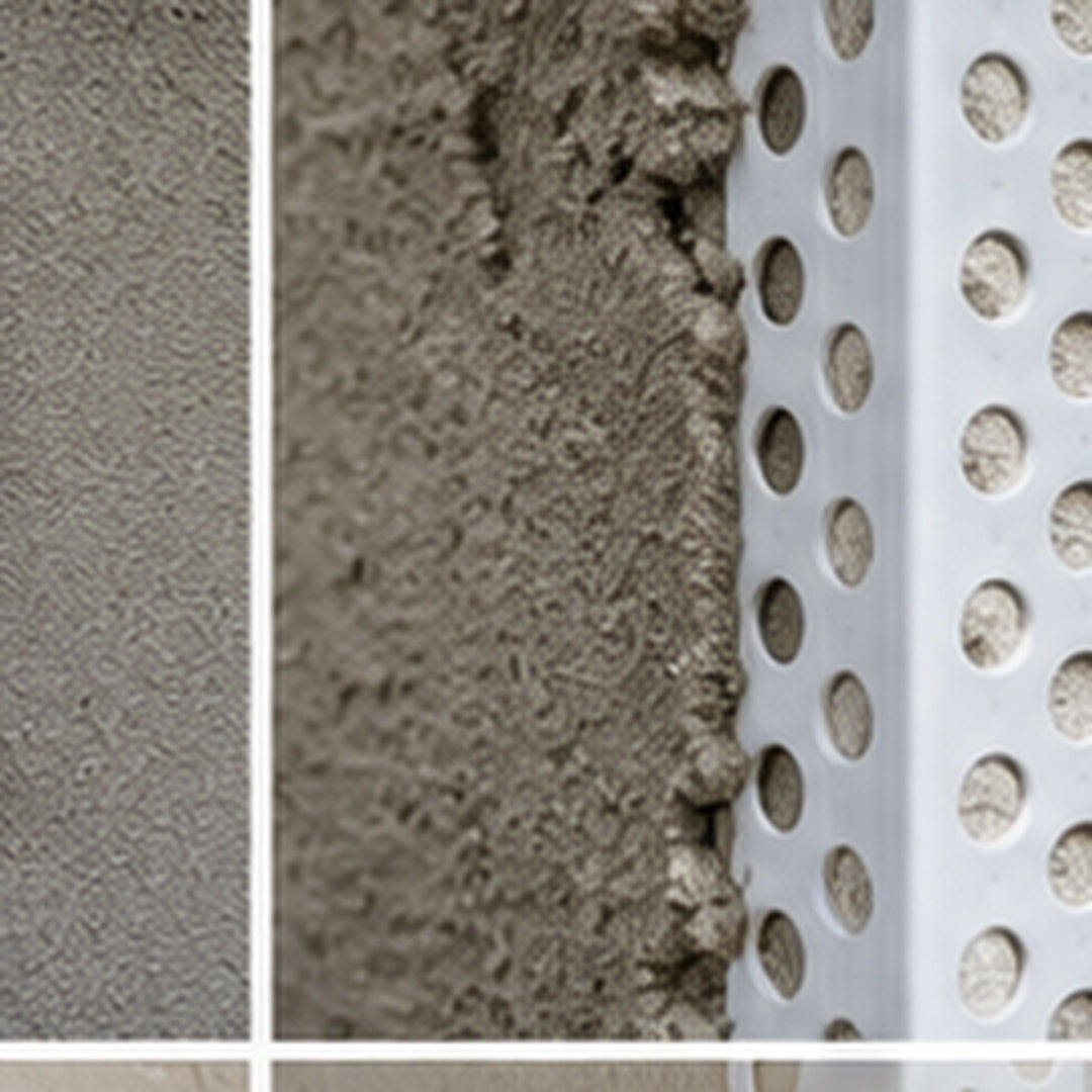 Close-up of 25x25mm PVC render corner bead protecting a straight plastered corner