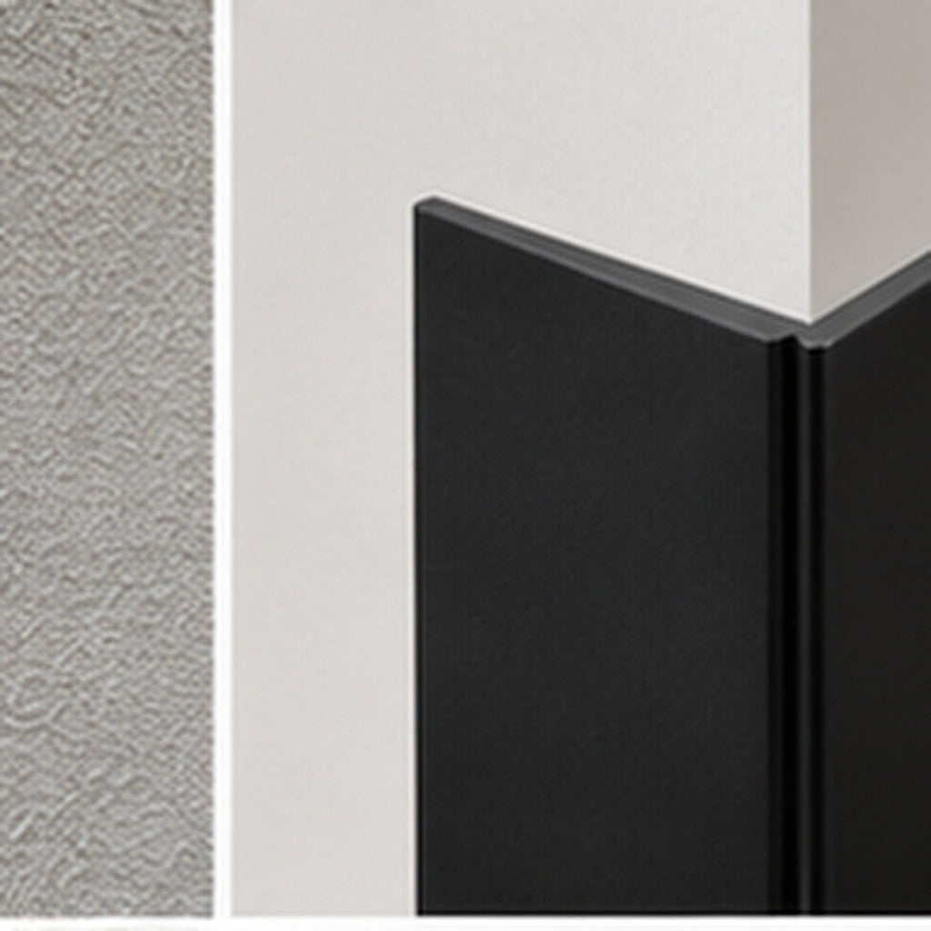Black 70x70mm PVC corner angle trim installed on an interior wall corner