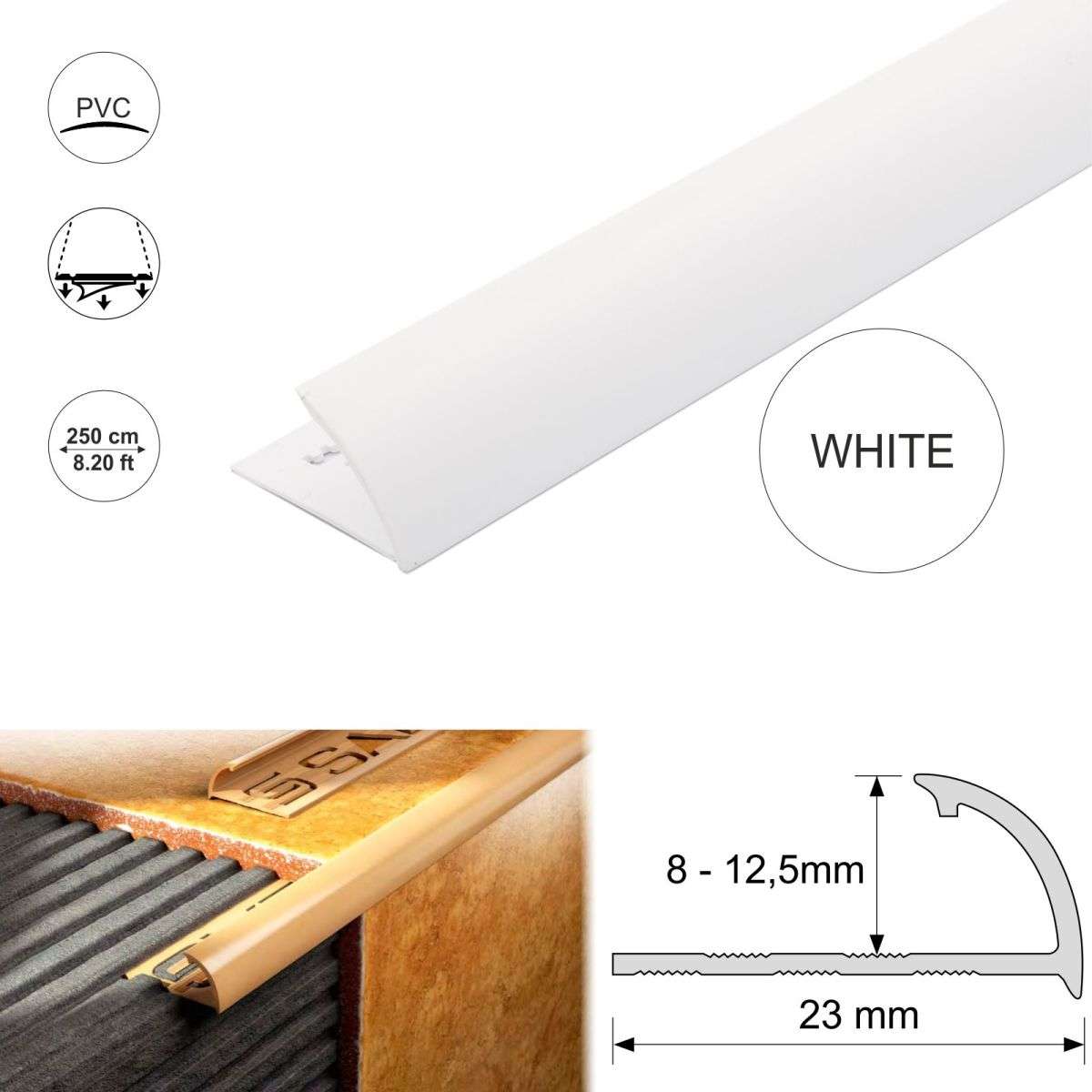 PVC Round Edge Quadrant Tile Trim – 8mm, 10mm, 12.5mm