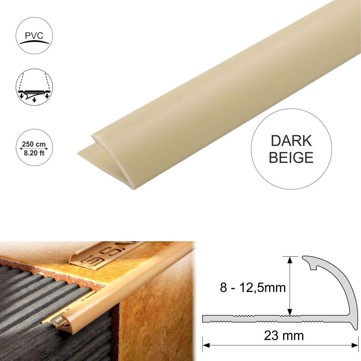 PVC Round Edge Quadrant Tile Trim – 8mm, 10mm, 12.5mm