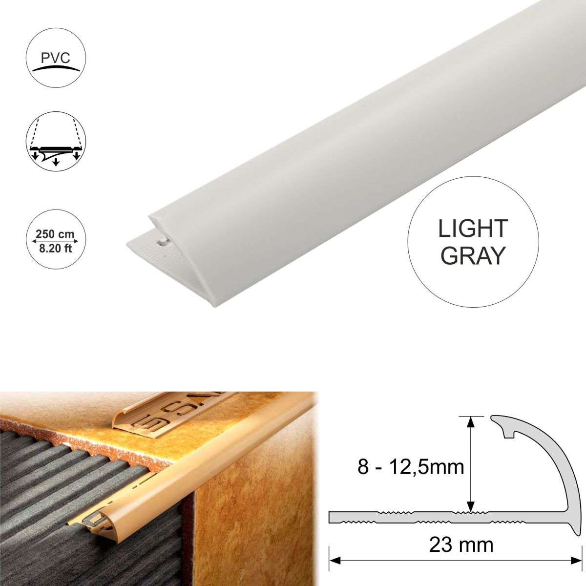 PVC Round Edge Quadrant Tile Trim – 8mm, 10mm, 12.5mm