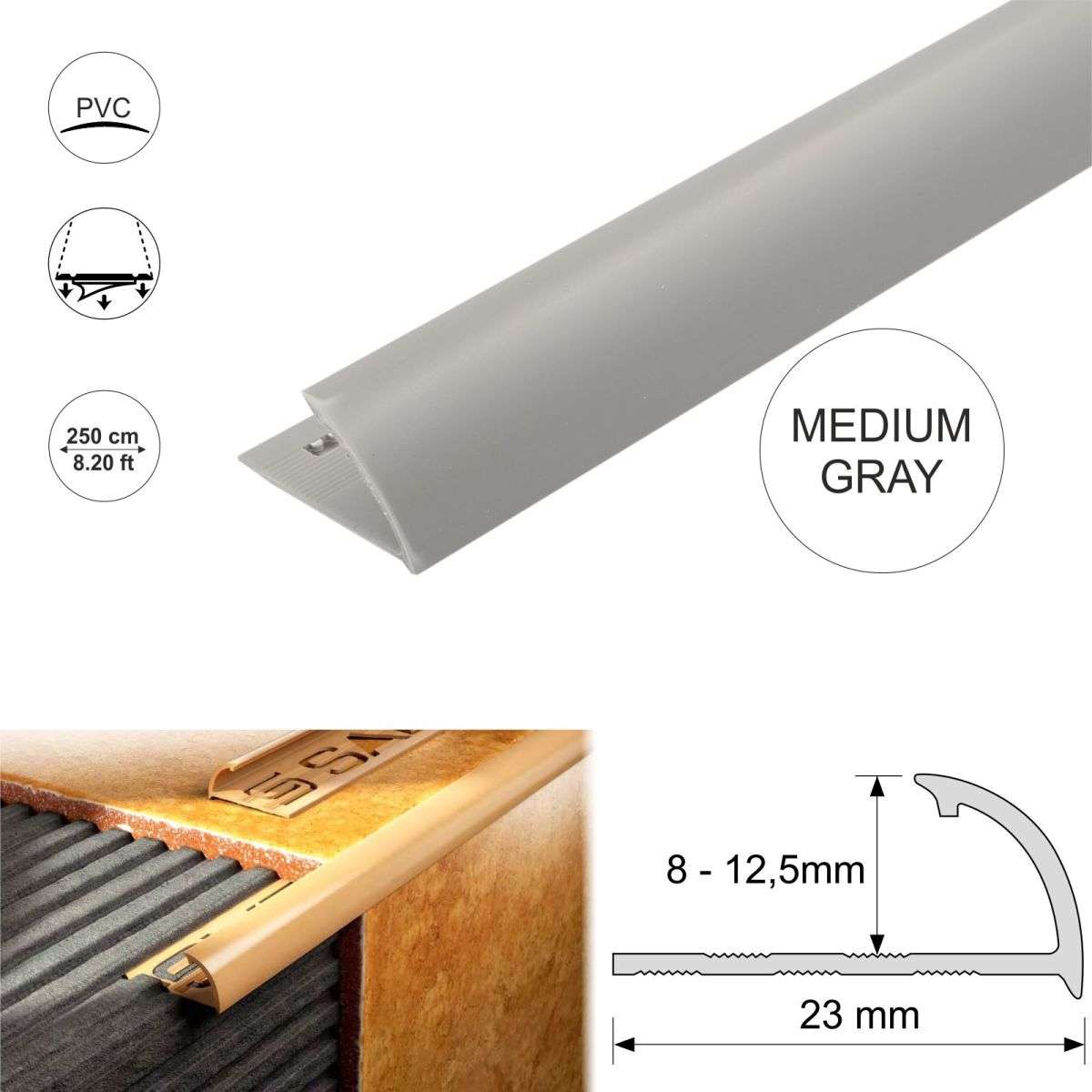 PVC Round Edge Quadrant Tile Trim – 8mm, 10mm, 12.5mm