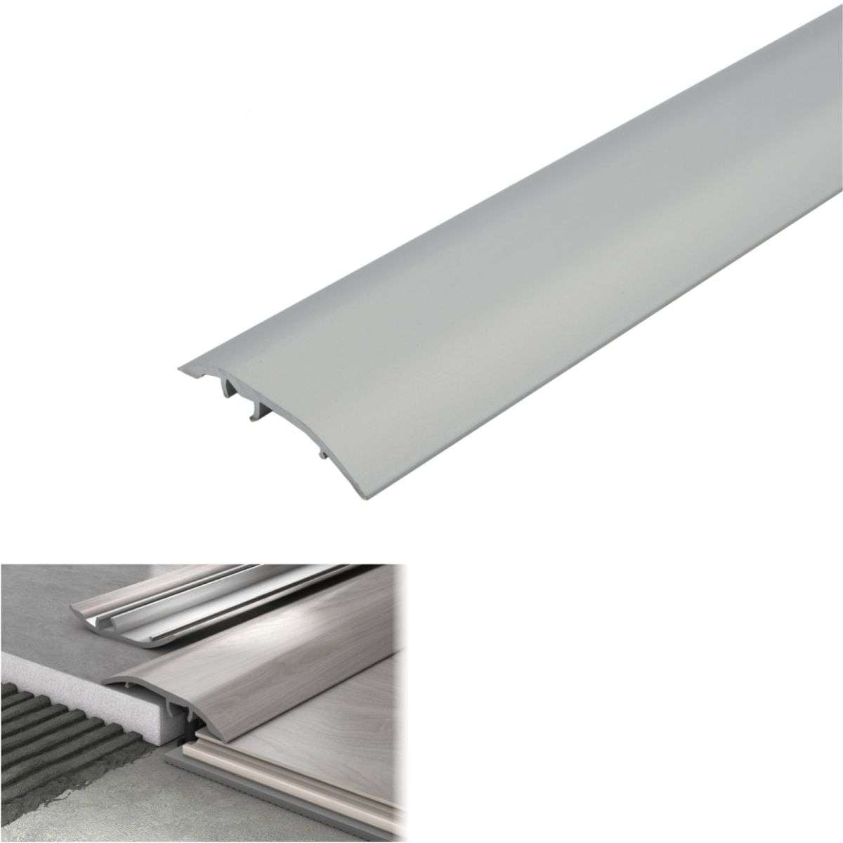 Silver metal strip with features and specifications on a white background