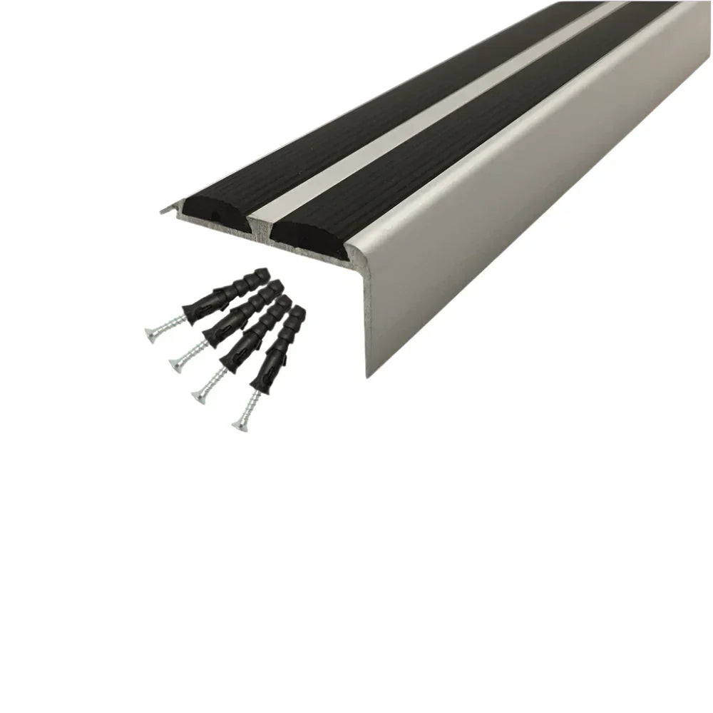 A37 36 x 20mm Anodised Aluminium Non Slip Rubber Stair Nosing Edge Trim With Inserts