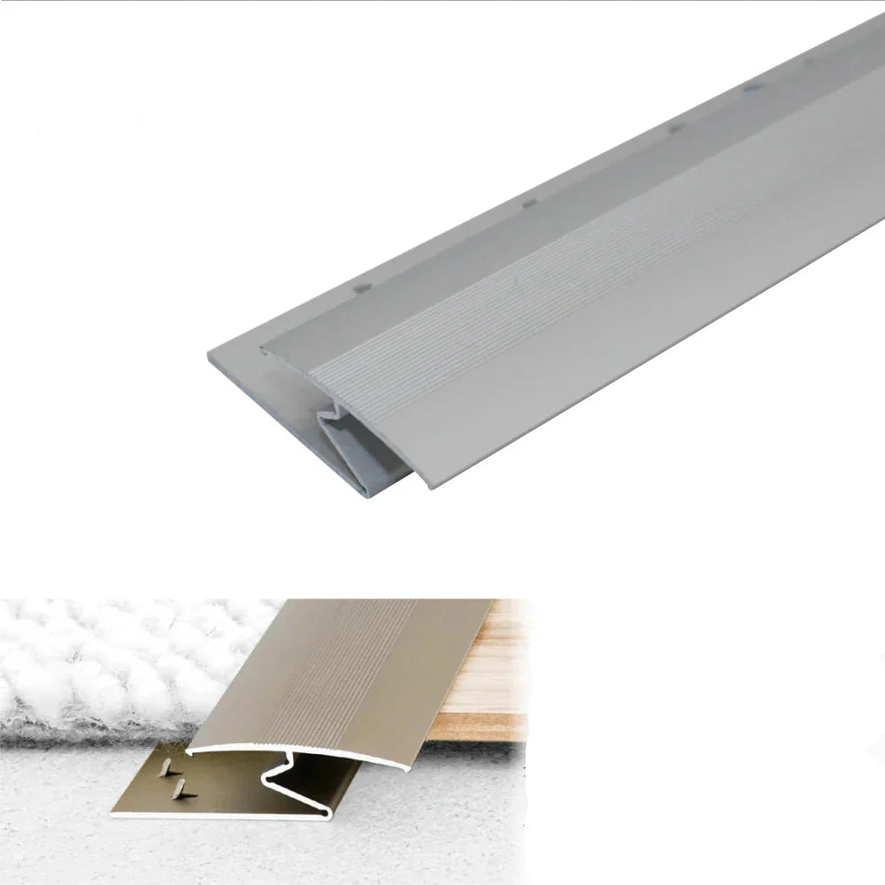 Silver metal strip with architectural details on a white background
