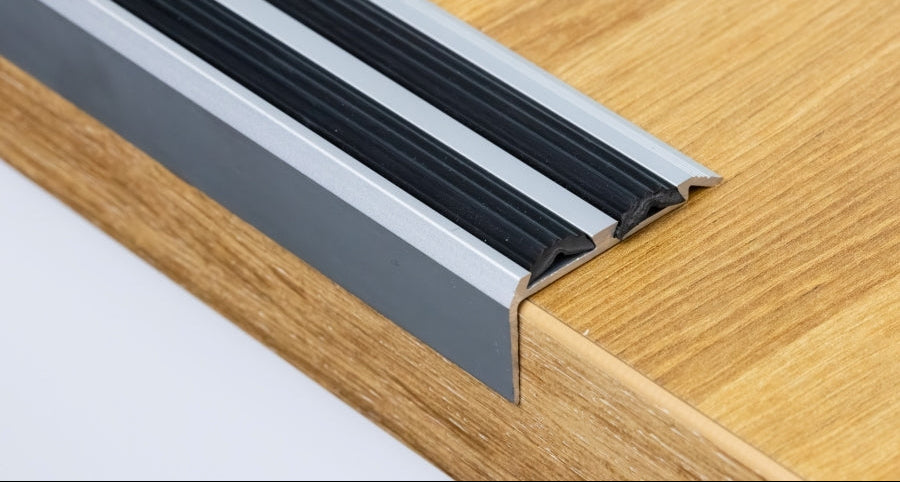 Aluminium Stair Nosing with Rubber Insert 35 MM x 19 MM x 1 M 2 M & 2.5 M Length Anodised Silver Gold Champagne - LSSZG