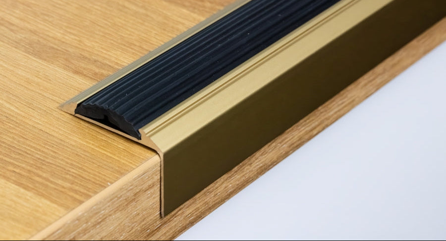 Aluminium Stair Nosing with Rubber Insert 46 MM x 30 MM x 1.2 M & 2.4 M Length Anodised Anti-Slip- PS6