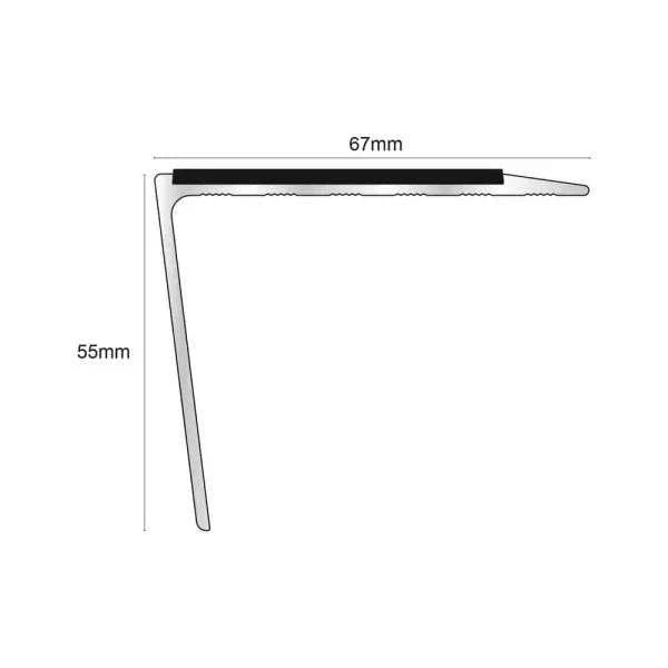 NSL26 Aluminium DDA Compliant Stair Nosing 67 x 55mm with Anti-Slip PVC Insert