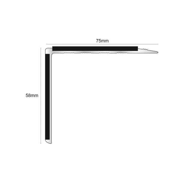 NSL27 DDA Compliant Aluminium Stair Nosing 75x58mm – Non Slip Edge Trim with PVC Insert