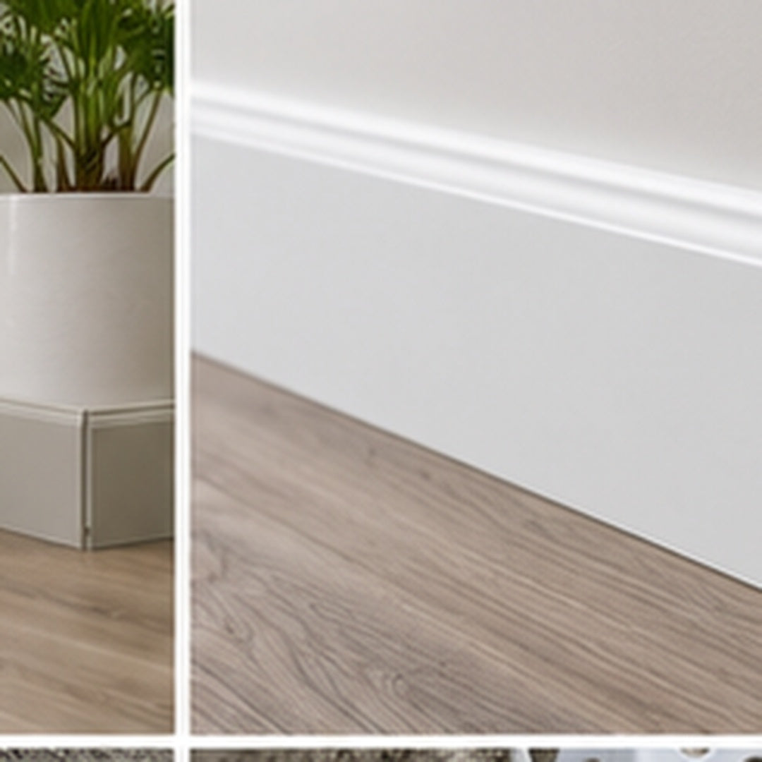 Close-up of 80mm PVC skirting board forming a clean finished floor edge